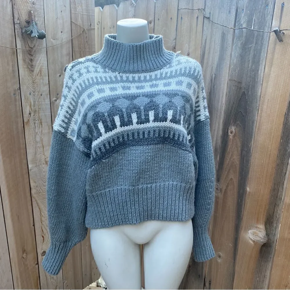 Pringle Of Scotland H&M Jacquard-knit Gray Turtleneck Sweater Size Small